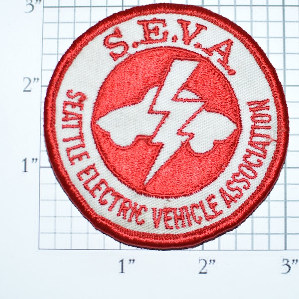 S.E.V.A. Seattle Electric Vehicle Association Sew-on Embroidered Clothing Patch RARE Emblem Logo Washington Clean Fuel Environmentalism e29a