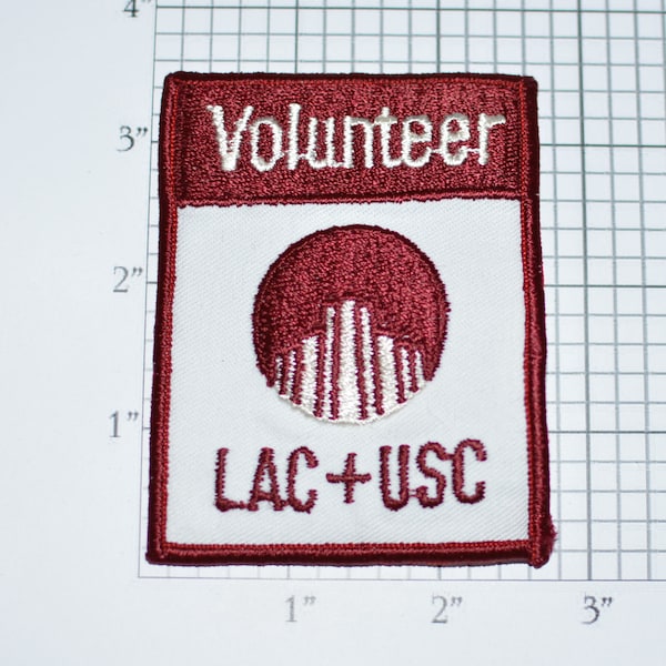 LAC+USC Volunteer Iron-on Vintage Embroidered Clothing Patch Los Angeles County General Medical Center Teaching Hospital Collectible e27f