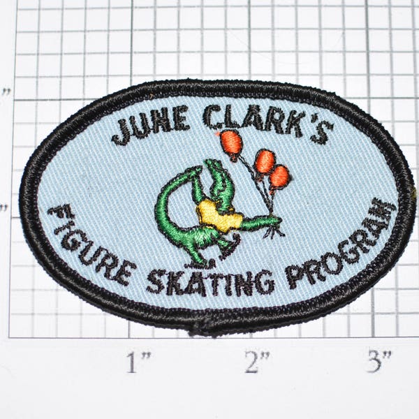 June Clark's Figure Skating Program Sew-On Vintage Embroidered Clothing Patch Cute Alligator with Balloons Emblem Logo DIY Clothes Kids e29m