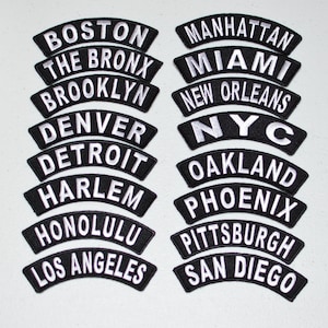 Location Tab Rocker Iron-on Embroidered Patches Travel Trip Souvenir for Motorcycle Biker MC Jacket Vest Shirt Hat Hometown USA Cities Pride