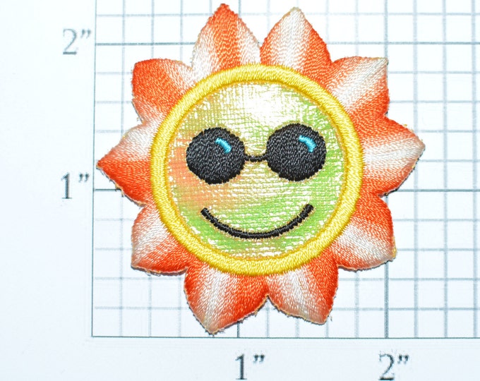 Smiling Sun Shimmering Reflective Vintage Iron-On Embroidered Clothing Patch Happy Sunshine Tanning Swimming Surfing Sunbathing Fun Accent