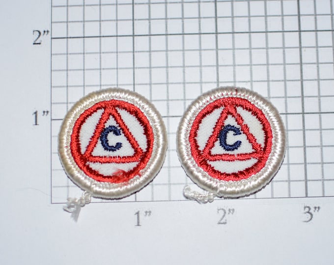 Letter C Inside Red Triangle, Lot of 2 Iron-on Vintage Appliqué Patches for Uniform Jacket Vest Shirt Costume DIY Clothing Monogram Initial