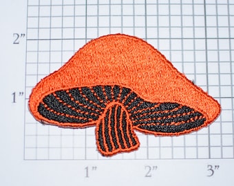 Orange and Black Mushroom Toadstool Iron-on Patch Appliqué - Cute Fun Adorable Nature Fungus Embroidered Jacket Patch Shirt Patch Boho e19z