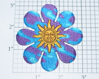 Sun Inside Colorful Flower Iron-On Vintage Embroidered Patch Jean Jacket Shirt Sewing Craft Project Boho Bohemian Hippie Fashion 1970s Retro