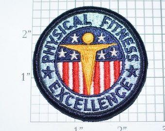Physical Fitness Excellence Sew-On Vintage Embroidered Clothing Patch USA Award Achievement Emblem Exercise Athletic Sport Badge Military