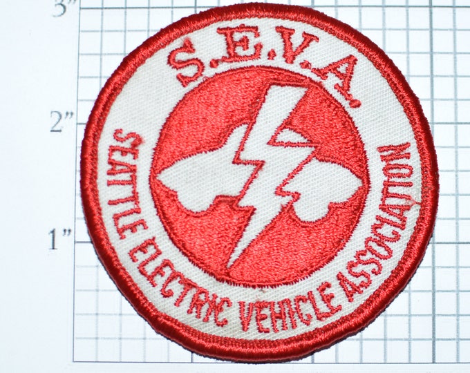 S.E.V.A. Seattle Electric Vehicle Association Sew-on Embroidered Clothing Patch RARE Emblem Logo Washington Clean Fuel Environmentalism e29a