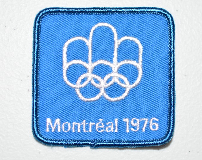 Montreal 1976 Blue Sew-On Vintage Embroidered Souvenir Clothing Patch Summer Olympic Games XXI Olympiad Collectible Emblem Quebec Canada