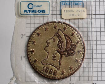 1882 Liberty Head Coin Sew-On Vintage Embroidered Patch RARE Conso Put-Me-Ons Clothing Patch Circa 1960's Unique Gift Idea Collectible s5