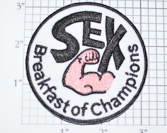 Sex Breakfast of Champions Iron-On Embroidered Clothing Patch Biker Vest Jacket Novelty Emblem Naughty Racy Funny Flirty Sexy Jeans Backpack