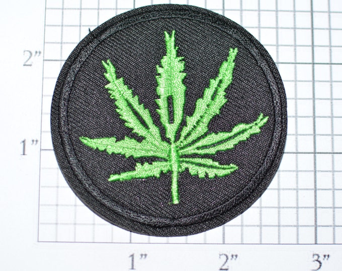 Marijuana Leaf Iron-On Embroidered Clothing Patch Green on Black
