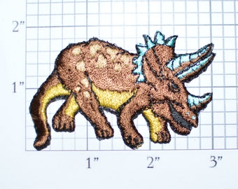 Triceratops Dinosaur Vintage Iron-on Embroidered Clothing for Jean Jacket Shirt Backpack Hat Pajamas Bookbag Kids Clothes Horns Spotted e28Q