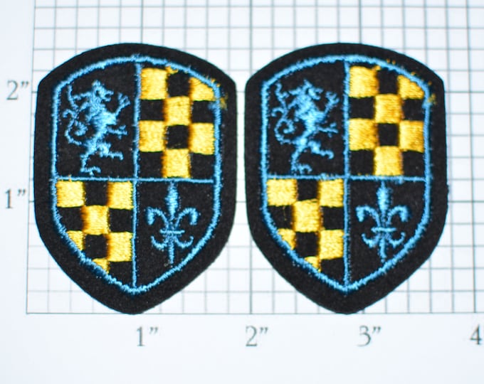 Coat of Arms (Lot of 20 pieces) Sew-On Vintage Embroidered Applique 1960s Lion Rampant Fleur De Lis Checkerboard Jacket Shirt England France