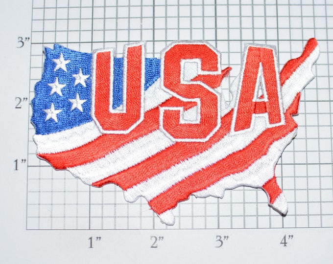 USA America Outline in Flag Colors Iron-On Embroidered Clothing Patch Gift Idea US Military Veteran Police Patriot Vet Souvenir Tourist vb1b