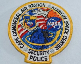 Cape Canaveral Air Station Kennedy Space Center Security Police 45th Space Wing NASA RARE Iron-On Vintage Embroidered Patch Collectible s19