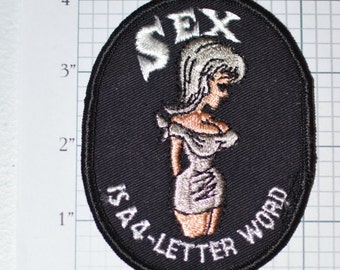 Sex is a 4-Letter Word (Black Border) Funny Flirty Naughty Sew-On Vintage Embroidered Patch Jacket Patch Vest Patch Shirt Patch Applique e13