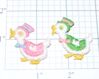 Duck Sew-on Vintage Embroidered Clothing Patch Applique (2 Colors Available, Pink or Green) Cute Fun DIY Fashion Accent Decorative Logo Idea