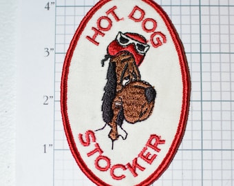 Hot Dog Stocker Embroidered Sew-On Vintage Embroidered Patch Racing Stock Car Automotive Racer Race Driver Collectible Emblem Logo Badge