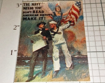 James Montgomery Flagg The Navy Needs You! Don't Read American History - Make It! Ultra RARE Iron-On Clothing Patch Military