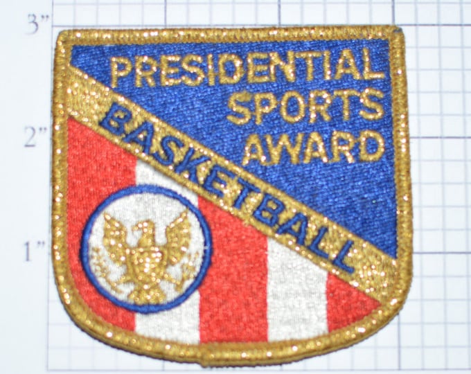 Presidential Sports Award Basketball RARE Iron-On Vintage Patch Sparkly Metallic Gold Thread Exercise Athletics Achievement e10g