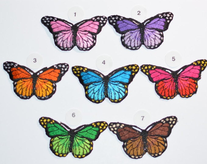 Butterfly Iron-on Patches (CLOSEOUT) Pink Purple Orange Blue Red Green Brown Embroidered Clothing Patch for Jeans Jacket Backpack Dress