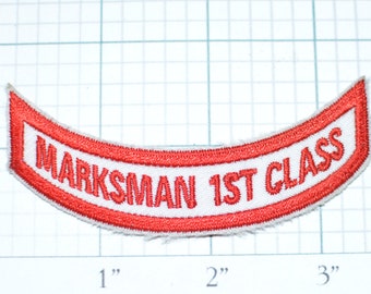 Marksman 1st Class Sharpshooter Iron-On Vintage Embroidered Patch Rocker Award Achievement Red Guns Rifle Shirt Uniform Cosplay Collectible