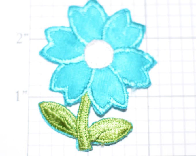 Pretty Blue Flower Iron-on Vintage Applique Patch for Sundress Bag Purse Jacket Shirt Hat Craft Project Apparel Idea Girl Gardening Cute DIY