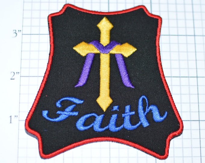 Faith - Cross Wrapped in Purple Sash - Iron-On Patch - Christian Motorcyclist - Biker Jacket Vest Motorcycle Rider Jesus Christ God Religion