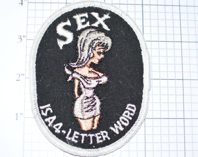 Sex is a 4-Letter Word (Black Background/ White Border) - Funny Flirty Naughty Sexual Icebreaker Sew-On Vintage Patch -  e14a