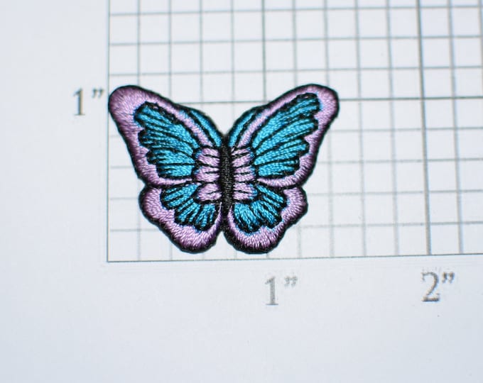 Purple & Blue Butterfly Small Iron-On Vtg Embroidered Applique Patch for DIY Craft Idea Clothing Clothes Fashion Accent Cute Decorative