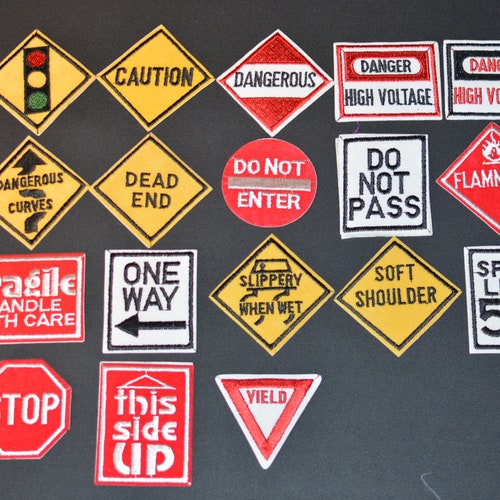 Traffic Road & Warning Signs Embroidered Vintage Patches | Etsy