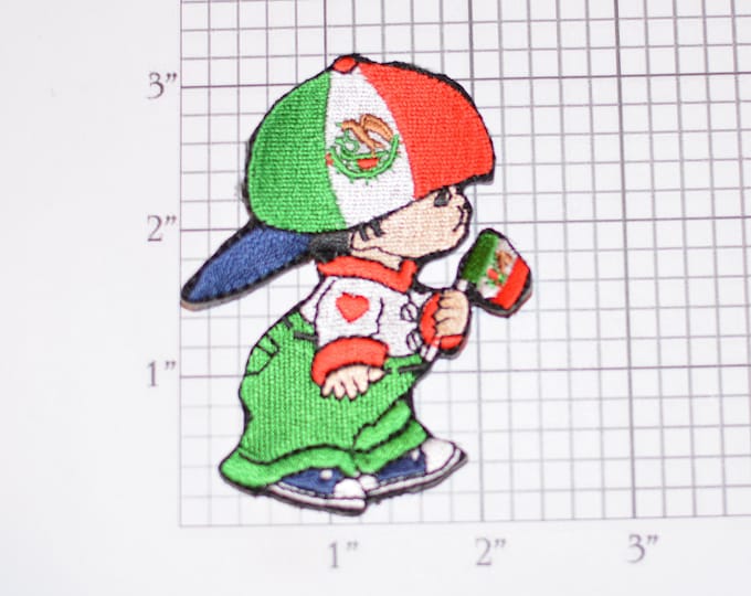 I Love Mexico Mexican Child Flag Cute Iron-On Embroidered Clothing Patch Travel Trip Souvenir Memorabilia Jean Jacket Backpack Accent Idea