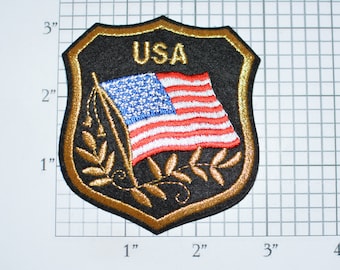 USA United States US Iron-on Embroidered Patch Flag Shield Design w/Metallic Gold Threading Beautiful Travel Trip Tourist Souvenir Memento