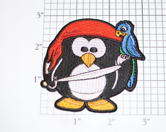 Cute Penguin Parrot Pirate, Iron-On Embroidered Clothing Patch Fun Funny Applique DIY Clothes Accent Cartoon Character Conversation Starter