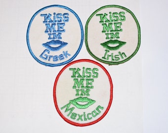 Kiss Me I'm Mexican - Flirty Vintage Iron-on Patch - Ethnic Pride Diversity Jacket Patch Vest Patch Backpack Patch Jeans