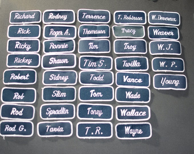 Blue Name Patch, Vintage Embroidered Clothing Patch, Mechanic Service Salesman Shop Tech Retail Name Patch, Sew-On Badge Work Shirt ebn1