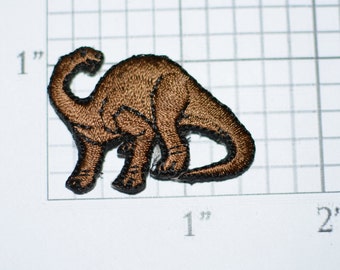 Brown Dinosaur Small Iron-On Applique Vtg Embroidered Clothing Patch for Backpack Jeans Shirt Logo Hat Kids Clothes Cool Fun Easy Craft Idea