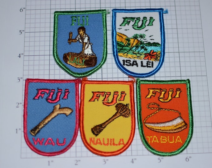 Fiji Vintage Embroidered Clothing Patch Trip Travel Souvenir Emblem for Jacket Backpack Luggage Scrapbook Memorybox Crest Keepsake Gift Idea
