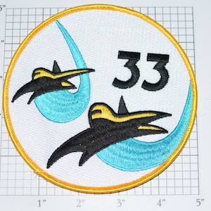 USAF 33 Cadet Squadron CS-33 5 Inch LARGE Iron-On Vintage Patch Black Gold Fighters Blue Contrails Ratz Rare Insignia Cosplay Costume Emblem