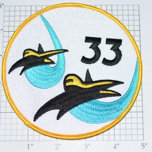 USAF 33 Cadet Squadron CS-33 5 Inch LARGE Iron-On Vintage Patch Black Gold Fighters Blue Contrails Ratz Rare Insignia Cosplay Costume Emblem