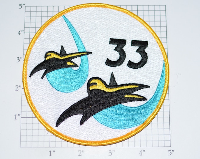 USAF 33 Cadet Squadron CS-33 5 Inch LARGE Iron-On Vintage Patch Black Gold Fighters Blue Contrails Ratz Rare Insignia Cosplay Costume Emblem