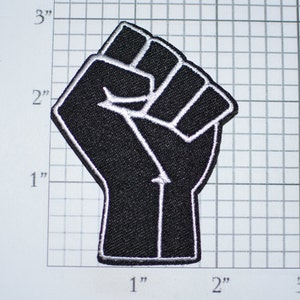 Black Raised Clenched Fist Iron-On Embroidered Clothing Patch Symbol of Solidarity Unity Strength Defiance Resistance for Jacket Vest Shirt