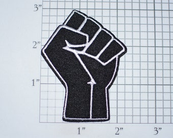 Black Raised Clenched Fist Iron-On Embroidered Clothing Patch Symbol of Solidarity Unity Strength Defiance Resistance for Jacket Vest Shirt