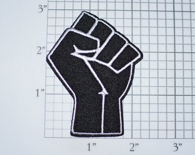 Black Raised Clenched Fist Iron-On Embroidered Clothing Patch Symbol of Solidarity Unity Strength Defiance Resistance for Jacket Vest Shirt
