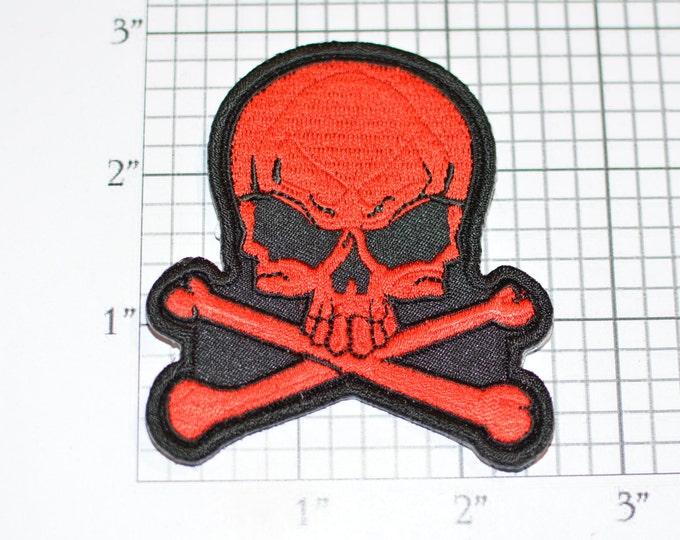 Red Skull Crossbones Embroidered Iron-on (Or Sew-on) Clothing Patch Outlaw Biker Jacket Vest Pirate Costume Cosplay Death Gangster Warning