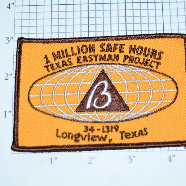 1 Million Safe Hours Texas Eastman Project 34-1319 Safety Award Sew-on Vintage Embroidered Patch Longview TX Kodak Chemical Company Logo