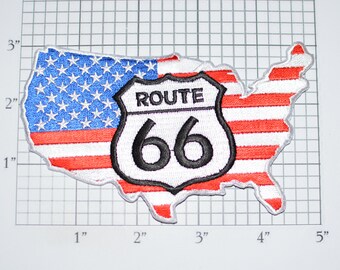 USA Flag Map Outline ROUTE 66 Larger Iron-On Embroidered Clothing Patch for Biker Jacket Vest Travel Trip Souvenir Backpack Americana vb1e