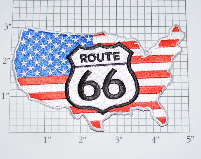 USA Flag Map Outline ROUTE 66 Larger Iron-On Embroidered Clothing Patch for Biker Jacket Vest Travel Trip Souvenir Backpack Americana vb1e