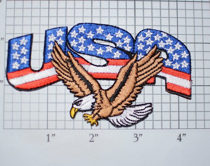 Cool Bald Eagle American Flag USA United States Patriotic Iron-On Embroidered Patch for Biker Jacket Vest MC Shirt Hat Military Veteran Vet