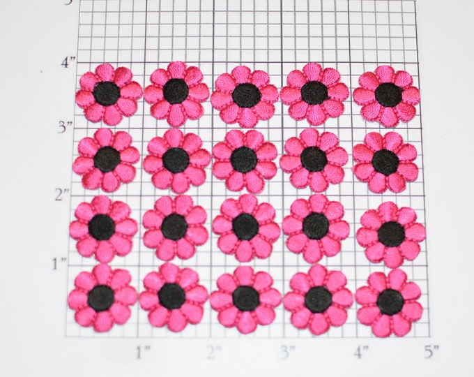 Flower Iron-on Patch Appliqué Lot (20 pieces) Pink / Black Small Adorable Perfect for Dolls, Cards, Embellishment DIY Clothing Fun Crafts