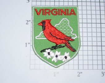 VIRGINIA (Cardinal Flowering Dogwood) Crest (Voyager Emblem) Vintage Iron-on Embroidered Clothing Patch Travel Souvenir Collectible